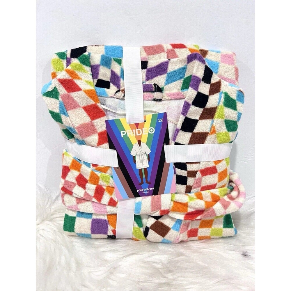 Target Pride Bathrobe Alice Butts Unisex Checker Rainbow NWT